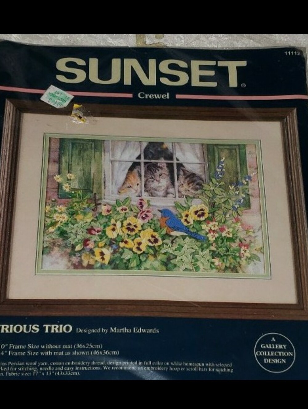 Vintage 1998 Dimensions Sunset Crewel "Curious Trio" Cats